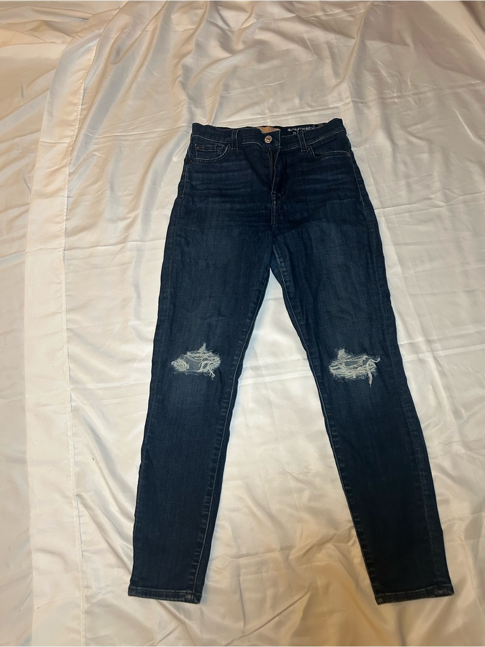 7 For All Mankind Dark Indigo Skinny Jeans with Knee Rips